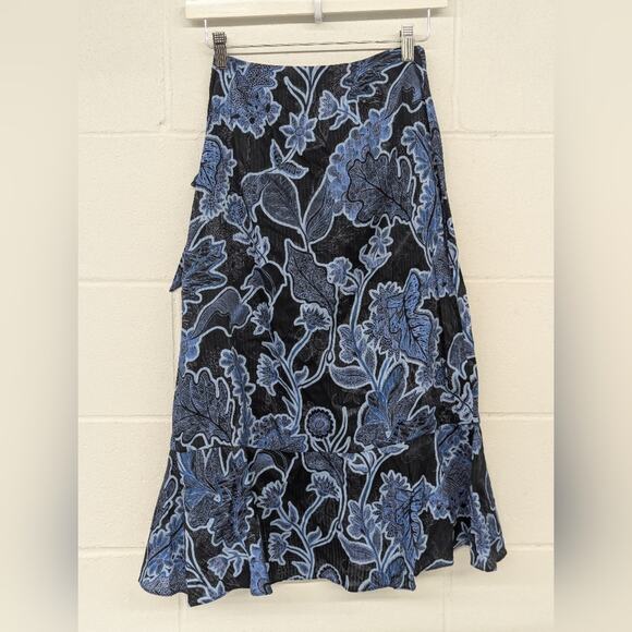 Parker Women's Knee Length, Drew Skirt marine safari sz10 ruffle flower print - Picture 6 of 7